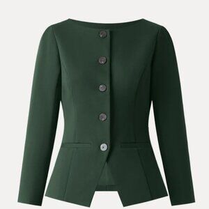 OGL Ponte-De-Roma Empower Stretch Boatneck Blazer Sz XS Green Womens